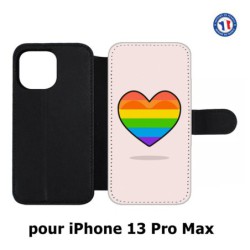 Etui cuir pour Iphone 13 PRO MAX Rainbow hearth LGBT - couleur arc en ciel Coeur LGBT