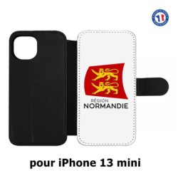 Etui cuir pour iPhone 13 mini Logo Normandie - Écusson Normandie - 2 léopards