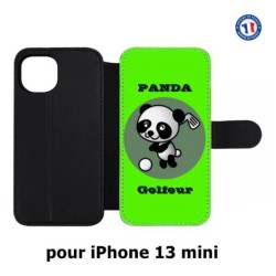 Etui cuir pour iPhone 13 mini Panda golfeur - sport golf - panda mignon