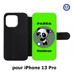 Etui cuir pour iPhone 13 Pro Panda golfeur - sport golf - panda mignon
