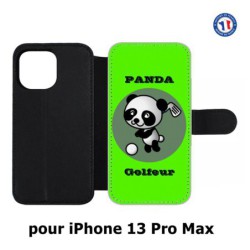 Etui cuir pour Iphone 13 PRO MAX Panda golfeur - sport golf - panda mignon