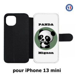 Etui cuir pour iPhone 13 mini Panda tout mignon