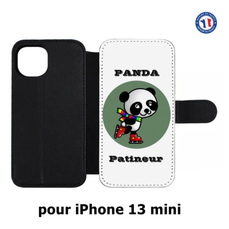 Etui cuir pour iPhone 13 mini Panda patineur patineuse - sport patinage