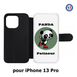 Etui cuir pour iPhone 13 Pro Panda patineur patineuse - sport patinage