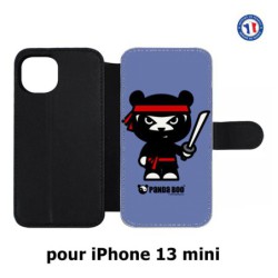 Etui cuir pour iPhone 13 mini PANDA BOO© Ninja Boo noir - coque humour