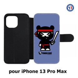 Etui cuir pour Iphone 13 PRO MAX PANDA BOO© Ninja Boo noir - coque humour