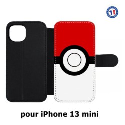 Etui cuir pour iPhone 13 mini rond noir sur fond rouge et blanc
