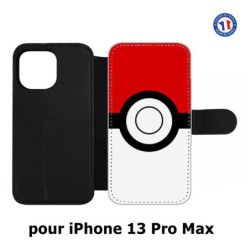 Etui cuir pour Iphone 13 PRO MAX rond noir sur fond rouge et blanc