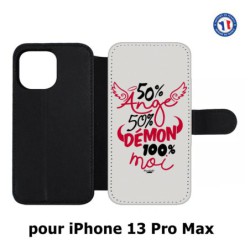 Etui cuir pour Iphone 13 PRO MAX ProseCafé© coque Humour : 50% Ange 50% Démon 100% moi