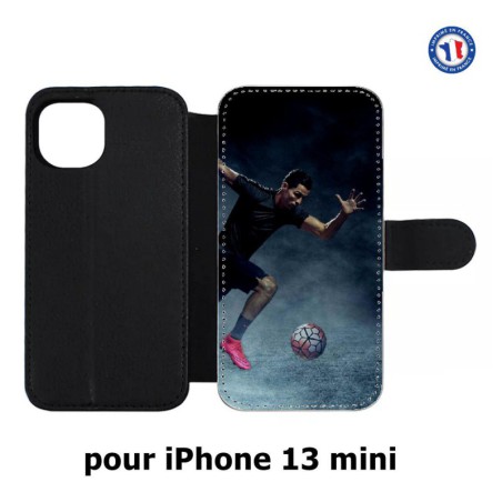 Etui cuir pour iPhone 13 mini Cristiano Ronaldo club foot Turin Football course ballon