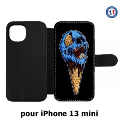 Etui cuir pour iPhone 13 mini Ice Skull - Crâne Glace - Cône Crâne - skull art