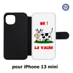 Etui cuir pour iPhone 13 mini Oh la vache - coque humoristique