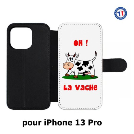 Etui cuir pour iPhone 13 Pro Oh la vache - coque humoristique