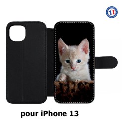 Etui cuir pour iPhone 13 Bébé chat tout mignon - chaton yeux bleus
