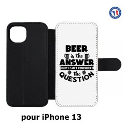 Etui cuir pour iPhone 13 Beer is the answer Humour Bière