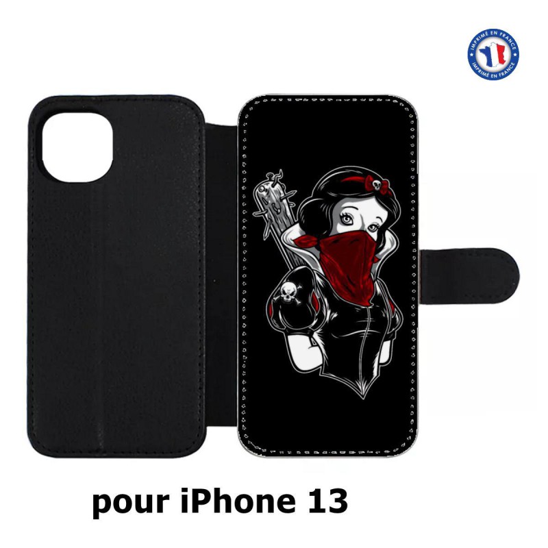 Etui cuir pour iPhone 13 Blanche foulard Rouge Gourdin Dessin animé