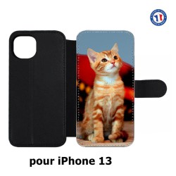 Etui cuir pour iPhone 13 Adorable chat - chat robe cannelle