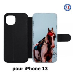 Etui cuir pour iPhone 13 Coque cheval robe pie - bride cheval