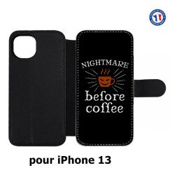 Etui cuir pour iPhone 13 Nightmare before Coffee - coque café