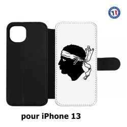 Etui cuir pour iPhone 13 Drapeau Corse Emblème - Écusson Corse Tête de Maure