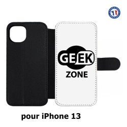 Etui cuir pour iPhone 13 Logo Geek Zone noir & blanc