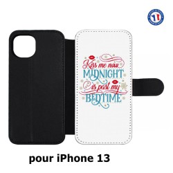 Etui cuir pour iPhone 13 Kiss me now Midnight is past my Bedtime amour embrasse-moi