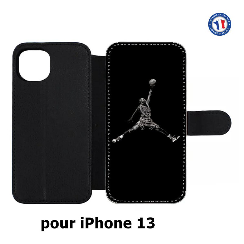 Etui cuir pour iPhone 13 Michael Jordan 23 shoot Chicago Bulls Basket