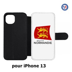 Etui cuir pour iPhone 13 Logo Normandie - Écusson Normandie - 2 léopards