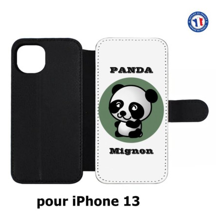 Etui cuir pour iPhone 13 Panda tout mignon