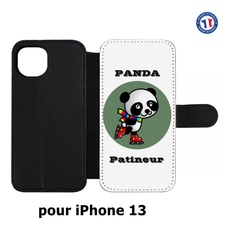 Etui cuir pour iPhone 13 Panda patineur patineuse - sport patinage