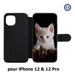 Etui cuir pour Iphone 12 et 12 PRO Bébé chat tout mignon - chaton yeux bleus