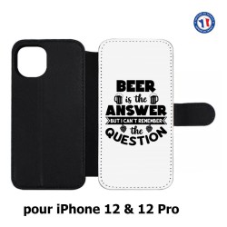 Etui cuir pour Iphone 12 et 12 PRO Beer is the answer Humour Bière