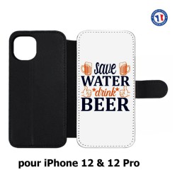 Etui cuir pour Iphone 12 et 12 PRO Save Water Drink Beer Humour Bière