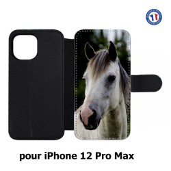 Etui cuir pour Iphone 12 PRO MAX Coque cheval blanc - tête de cheval