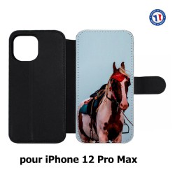Etui cuir pour Iphone 12 PRO MAX Coque cheval robe pie - bride cheval