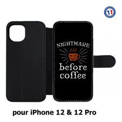 Etui cuir pour Iphone 12 et 12 PRO Nightmare before Coffee - coque café