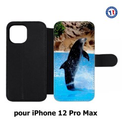 Etui cuir pour Iphone 12 PRO MAX Dauphin saut éclaboussure