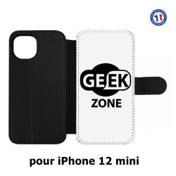 Etui cuir pour Iphone 12 MINI Logo Geek Zone noir & blanc