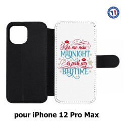 Etui cuir pour Iphone 12 PRO MAX Kiss me now Midnight is past my Bedtime amour embrasse-moi