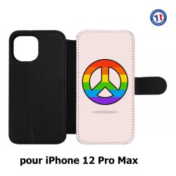 Etui cuir pour Iphone 12 PRO MAX Peace and Love LGBT - couleur arc en ciel