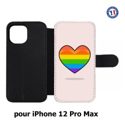 Etui cuir pour Iphone 12 PRO MAX Rainbow hearth LGBT - couleur arc en ciel Coeur LGBT