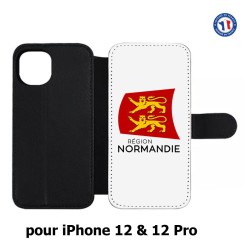 Etui cuir pour Iphone 12 et 12 PRO Logo Normandie - Écusson Normandie - 2 léopards
