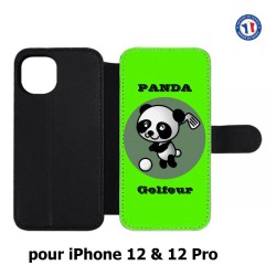 Etui cuir pour Iphone 12 et 12 PRO Panda golfeur - sport golf - panda mignon