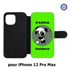 Etui cuir pour Iphone 12 PRO MAX Panda golfeur - sport golf - panda mignon