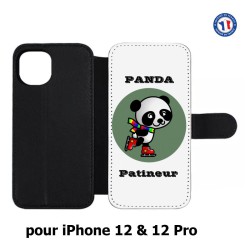 Etui cuir pour Iphone 12 et 12 PRO Panda patineur patineuse - sport patinage