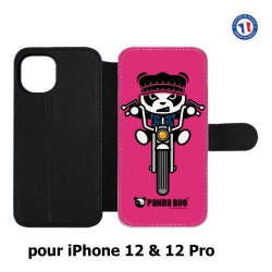 Etui cuir pour Iphone 12 et 12 PRO PANDA BOO© Moto Biker - coque humour