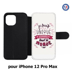 Etui cuir pour Iphone 12 PRO MAX ProseCafé© coque Humour : Je suis unique comme tout le monde