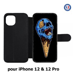 Etui cuir pour Iphone 12 et 12 PRO Ice Skull - Crâne Glace - Cône Crâne - skull art