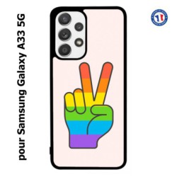 Coque pour Samsung Galaxy A33 5G Rainbow Peace LGBT - couleur arc en ciel Main Victoire Paix LGBT