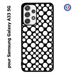 Coque pour Samsung Galaxy A33 5G motif géométrique pattern N et B ronds blancs sur noir